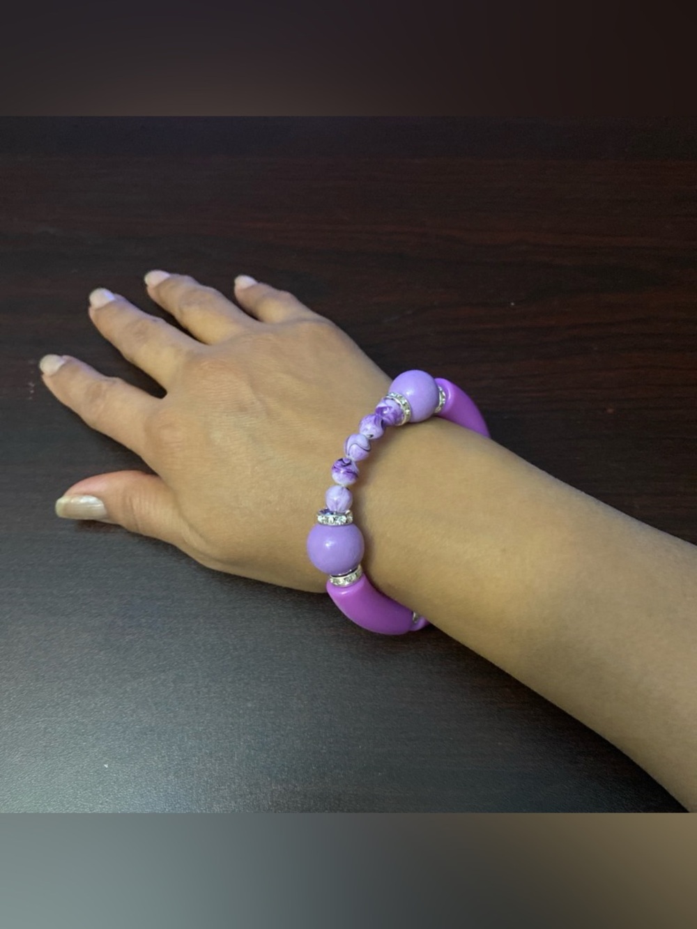 Purple Beaded Bracelet with Silver Accents